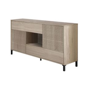 Buffet Dndo, Buffet de salon, Meuble TV, Buffet avec pieds pour salon, Armoire moderne avec 2 portes, 151x41h80 cm, Chêne