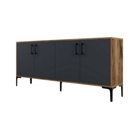 Buffet Dpedrol, Buffet du salon, Commode de salon, Garde-manger de cuisine, 180x35h78 cm, Noyer et Anthracite