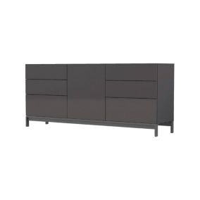 Buffet Edi, Buffet de cuisine avec 1 porte et 6 tiroirs, Buffet de salon, Buffet de cuisine, 170x40h73 cm, Anthracite Brillant