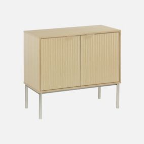 Buffet effet bois rainuré et métal champagne. 2 portes 80cm