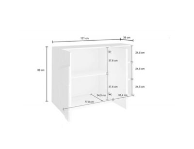 Buffet Elia, Buffet de salon multifonction, Buffet de salon 3 portes, 100% Made in Italy, 121x38h86 cm, Blanc brillant