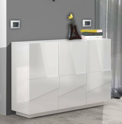 Buffet Elia, Buffet de salon multifonction, Buffet de salon 3 portes, 100% Made in Italy, 121x38h86 cm, Blanc brillant