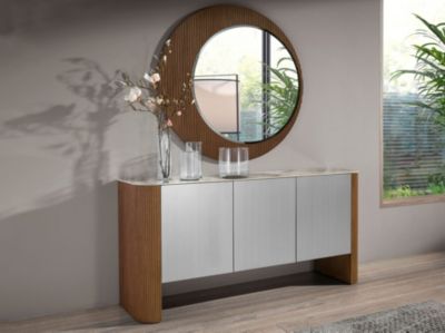 Buffet en bois argenté, noyer et plateau en marbre de porcelaine