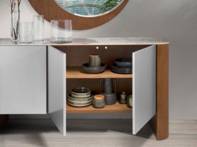 Buffet en bois argenté, noyer et plateau en marbre de porcelaine