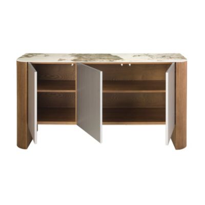 Buffet en bois argenté, noyer et plateau en marbre de porcelaine