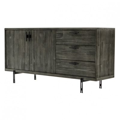 Buffet en bois d'acacia massif cendré avec piètement métal noir - KUBI