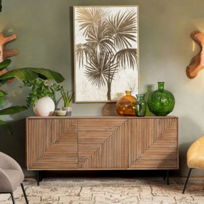 Buffet en bois de manguier 3 portes et pieds métal noir L180  - MANAUS