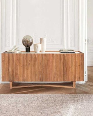 Buffet en bois de manguier massif et marbre blanc 175 cm - Uniqka