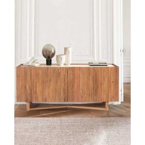 Buffet en bois de manguier massif et marbre blanc 175 cm - Uniqka