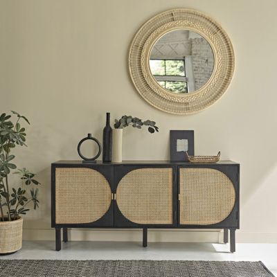 Buffet en manguier massif noir et cannage 160 cm Berah Getah Zulma ...