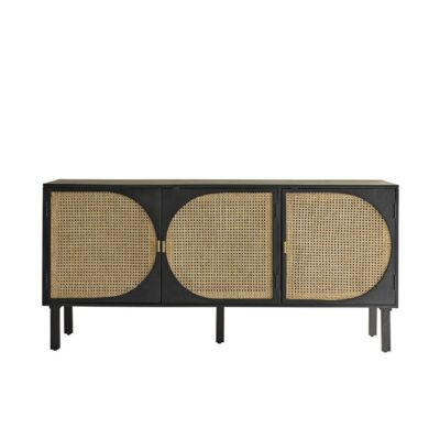 Buffet en manguier massif noir et cannage 160 cm Berah Getah Zulma ...
