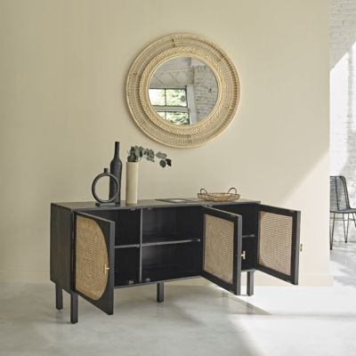 Buffet en manguier massif noir et cannage 160 cm Berah Getah Zulma ...