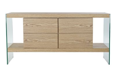 Buffet en MDF et verre 160 x 45 x 80 cm, brun clair
