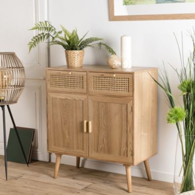 Buffet en pin couleur naturelle 2 tiroirs 2 portes cannage