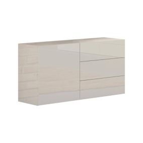 Buffet Enrico, Buffet de cuisine avec 1 porte et 3 tiroirs, Buffet de salon, Buffet de cuisine, 110x40h35 cm, Blanc brillant