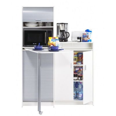 Buffet et Table de Cuisine Pivotante Blanc Alu 9 Niches - L 80 x l 80 x H 105.1 cm