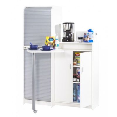 Buffet et Table de Cuisine Pivotante Blanc Alu 9 Niches - L 80 x l 80 x H 105.1 cm