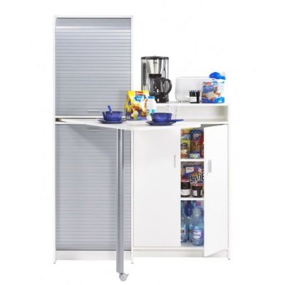 Buffet et Table de Cuisine Pivotante Blanc Alu 9 Niches - L 80 x l 80 x H 105.1 cm
