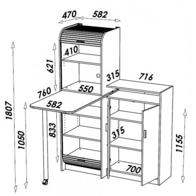 Buffet et Table de Cuisine Pivotante Blanc Alu 9 Niches - L 80 x l 80 x H 105.1 cm