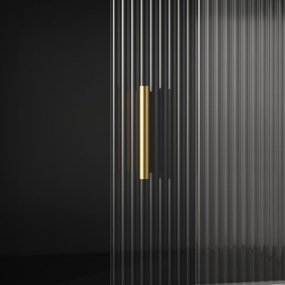 Buffet haut 120 cm noir en MDF avec LED et portes vitrées coulissantes