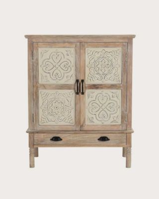 Buffet haut 2 portes en bois de manguier massif sculpté 85 cm - Uniqka