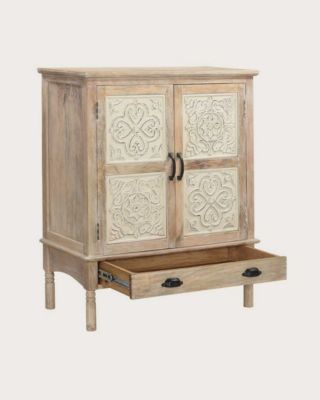 Buffet haut 2 portes en bois de manguier massif sculpté 85 cm - Uniqka