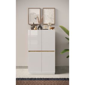 Buffet haut 4 portes FANTASY Blanc laqué/chêne Cadiz 105 x 170cm