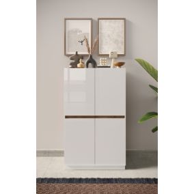 Buffet haut 4 portes FANTASY Blanc laqué/chêne Mercure 105 x 170cm