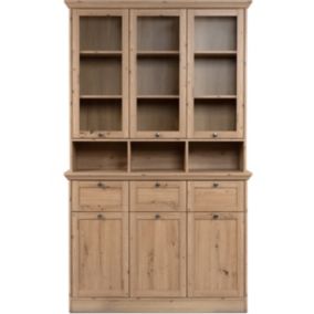 Buffet haut 6 portes 3 tiroirs effet chêne 120 cm - Saga