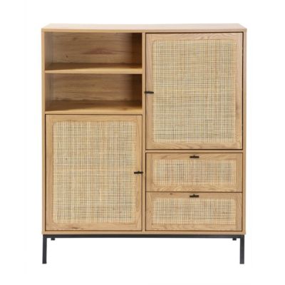 Buffet Haut avec Façades en Rotin Naturel - L100 x H120 cm - JAYA