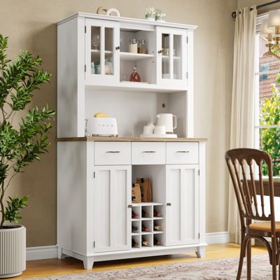 Buffet Haut De Cuisine, Buffet Avec Étagères Réglables, Buffet Avec Éclairage LED, Blanc