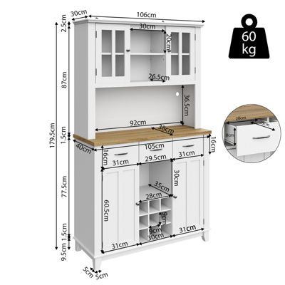 Buffet Haut De Cuisine, Buffet Avec Étagères Réglables, Buffet Avec Éclairage LED, Blanc