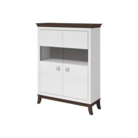 Buffet haut design 2 portes pour salon couleur blanc et chêne foncé, collection PALACE