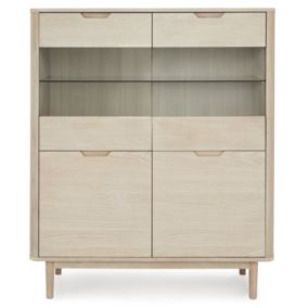 Buffet haut Nyborg avec 4 portes et - Chêne massif et MDF - Naturel