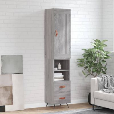 Meuble De Rangement Buffet Sonoma Gris 60x36x110 Cm - Armoire Latérale Avec 4 Compartiments Et 2 étagères - 5