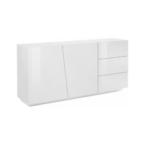 Buffet John, Buffet de cuisine avec 2 portes et 3 tiroirs, Buffet de salon, 100% Made in Italy, 180x43h86 cm, Blanc brillant