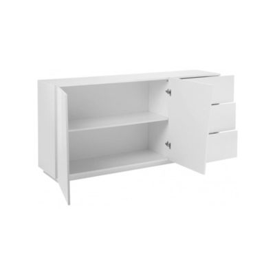 Buffet John, Buffet de cuisine avec 2 portes et 3 tiroirs, Buffet de salon, 100% Made in Italy, 180x43h86 cm, Blanc brillant