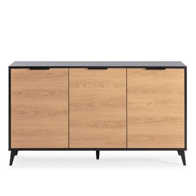 Buffet Kalma 3 portes en noir/chêne, largeur 136 cm