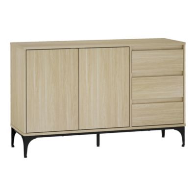 Buffet Salon Avec 3 Tiroirs Et 2 Portes Système Push-to-Open - Meuble Rangement MDF Effet Chêne Clair - 120x76.5x40 Cm - Marque En.casa