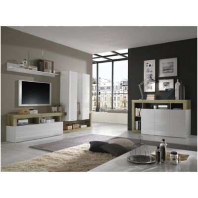 Buffet laqué blanc et chêne naturel 2 portes-3 tiroirs GAMA
