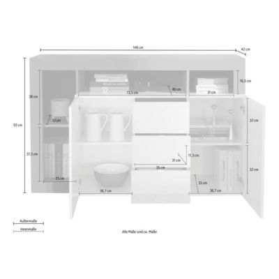 Buffet laqué blanc et chêne naturel 2 portes-3 tiroirs GAMA