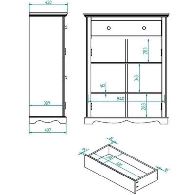Buffet Le Parisien Charme Blanc 2 Portes 1 Tiroir 2 Tablettes 94 x 134 x 42 cm - L 94 x l 42 x H 134 cm