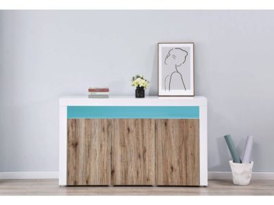 Buffet LED "Bogota"  155 x 40 x 92 cm  Chêne  Blanc laqué