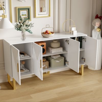 Buffet luxe blanc laqué portes texturées et accents dorées