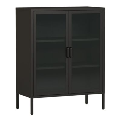 Buffet métallique avec portes vitrées Fauske acier verre trempé 102 x 80 x 40 cm noir en.casa