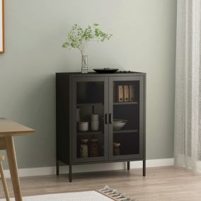 Buffet métallique Falköping acier 102 x 80 x 40 cm noir en.casa