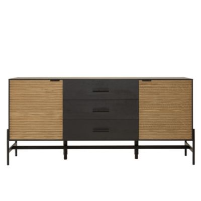Buffet marron et noir 3 tiroirs 2 portes Pin pieds métal noir