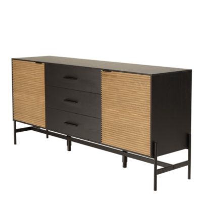 Buffet marron et noir 3 tiroirs 2 portes Pin pieds métal noir