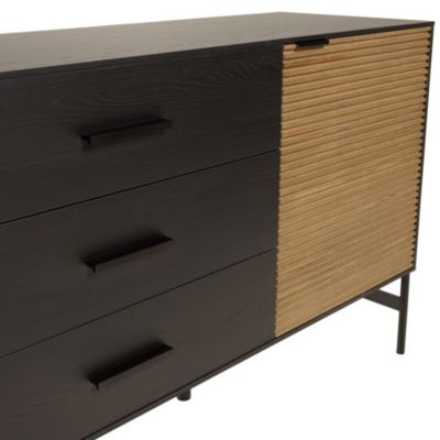 Buffet marron et noir 3 tiroirs 2 portes Pin pieds métal noir