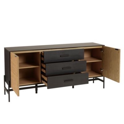 Buffet marron et noir 3 tiroirs 2 portes Pin pieds métal noir